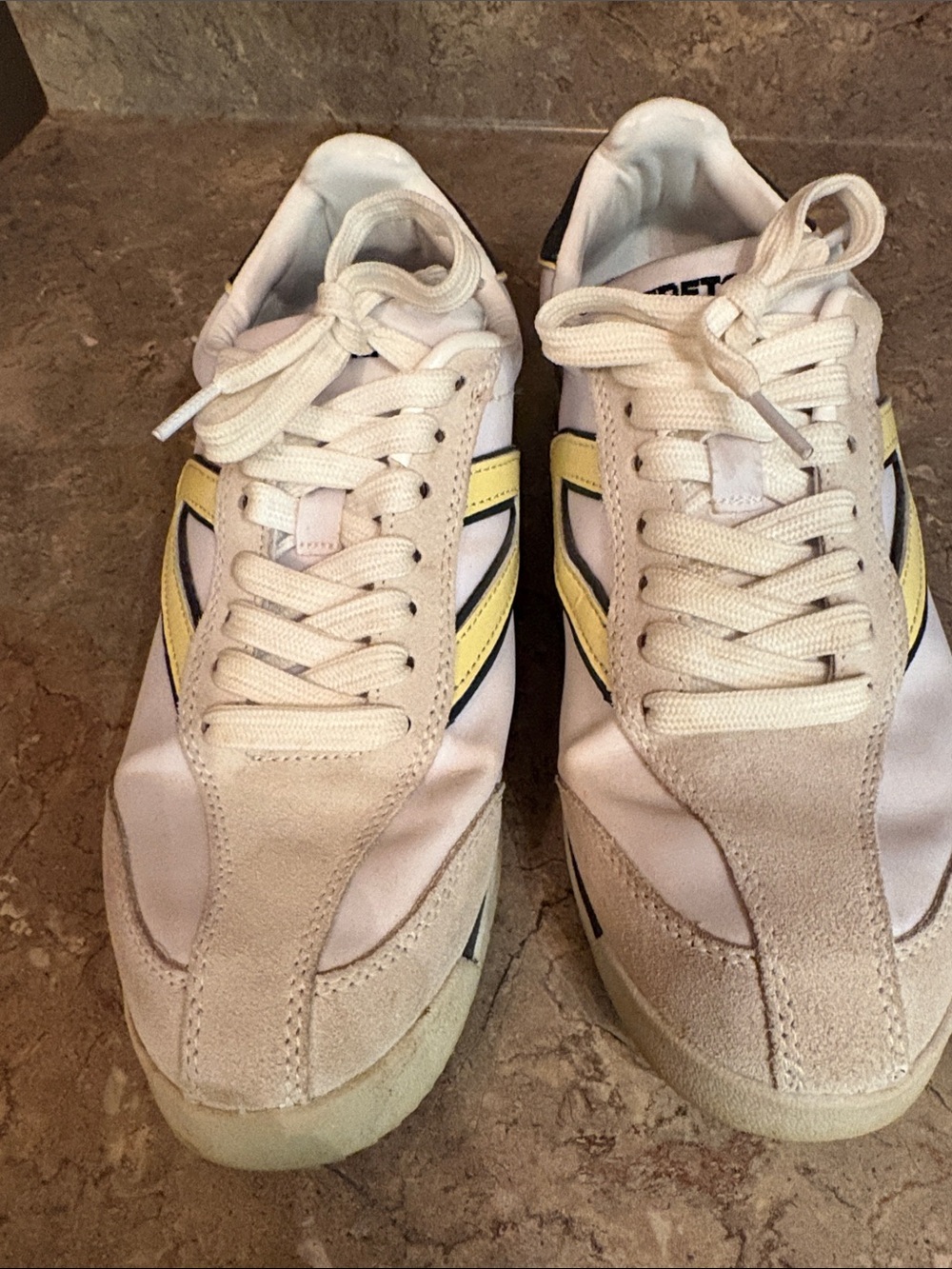 Tretorn White Sneakers with Yellow and Black Stripes